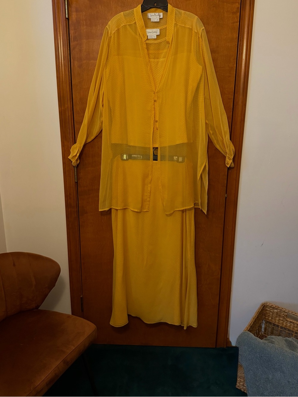 Vera Mont Sunny Yellow Sheer Maxi Dress Set
